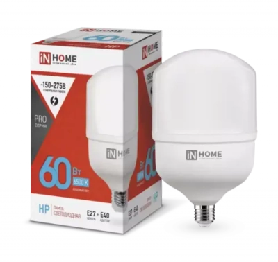 Лампа светодиодная LED-HP-PRO 60Вт 230В E27 с адаптером Е40 6500К ХОЛОДНЫЙ 5700Лм IN HOME
