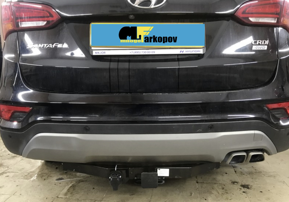 Фаркоп Бизон на Hyundai Santa Fe FA 0724-E (с 2012 по 2018 г.в.с одной выхлопной трубой) (паспорт и сертификат в комплекте)(без электрики)