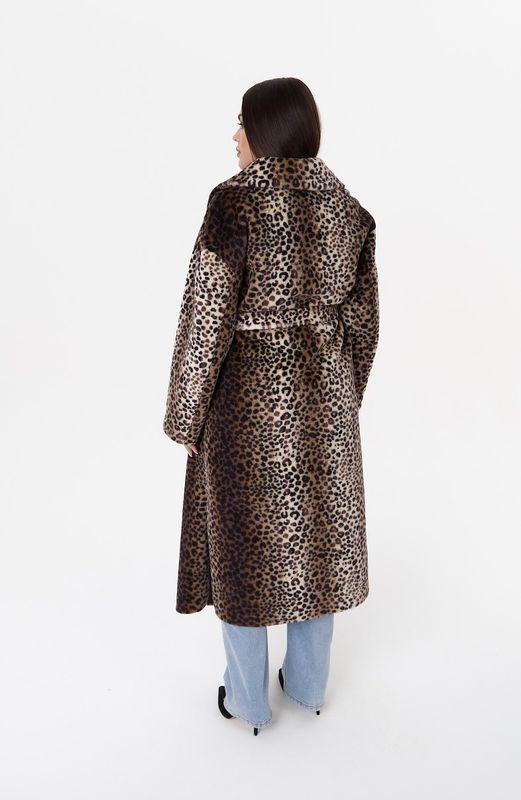 Шуба из овчины на трикотажной основе укороченная, леопард
