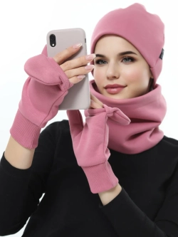 Комплект с начесом: снуд, варежки, шапка