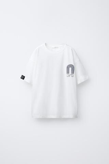 ZARA ФУТБОЛКА С ПРИНТОМ, ЖЕЛТОВАТО-БЕЛЫЙ