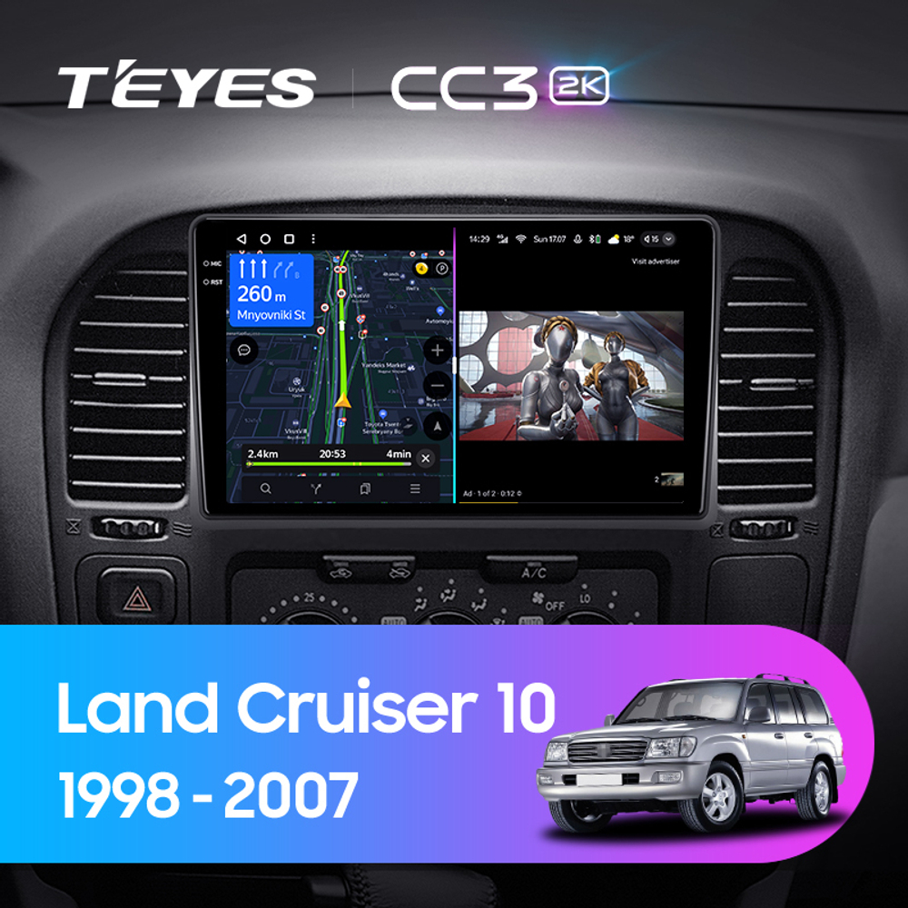 Teyes CC3 2K 9"для Toyota Land Cruiser 100 1998-2007