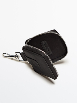 Massimo Dutti Квадратный кожаный кошелек с застежкой-молнией, черный