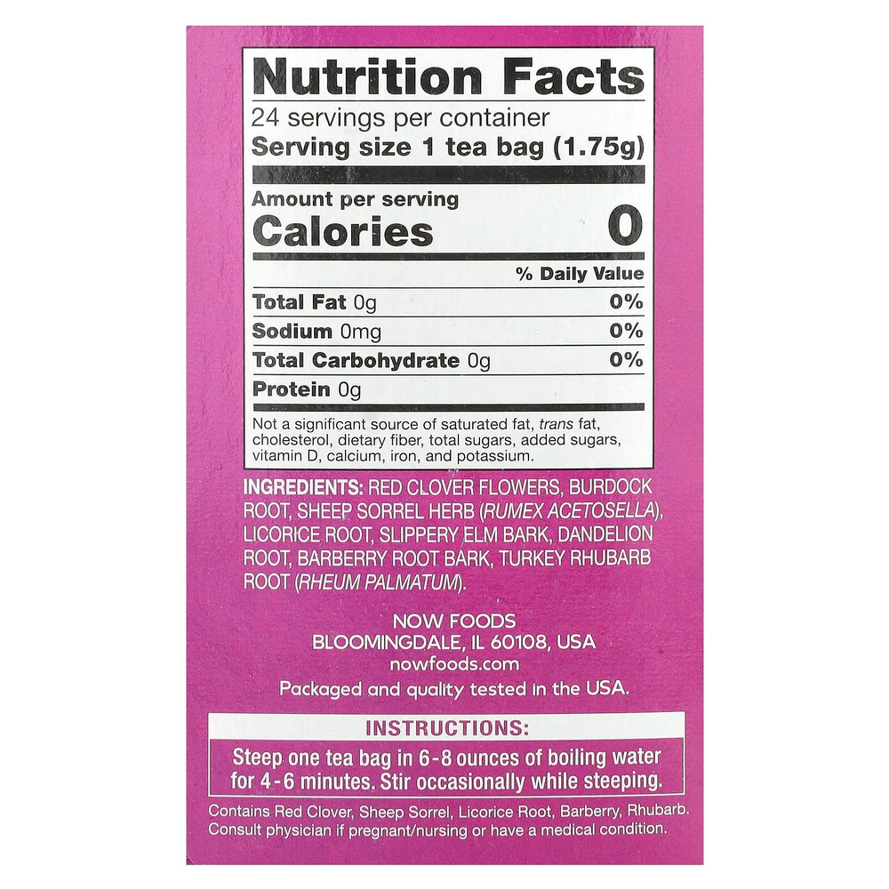 NOW Foods, Настоящий чай оджибве, без кофеина, 24 пакетика, 1.5 унций (42 г)
