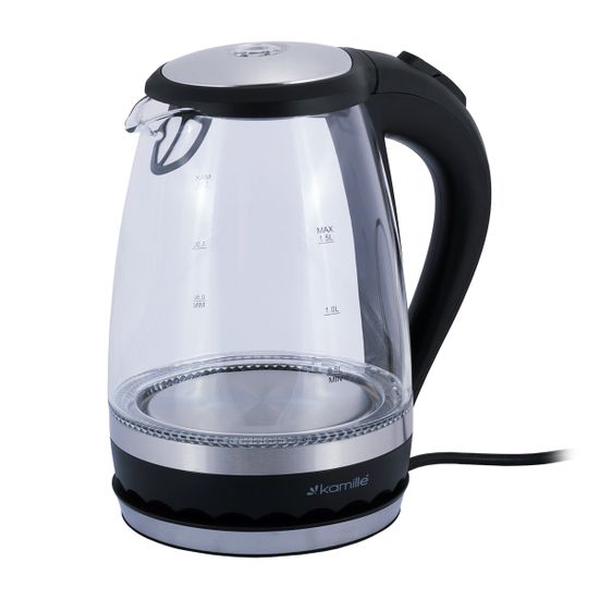 Чайник электрический 1,5 л. стеклянный Kamille KM 1701B с синей LED подсветкой