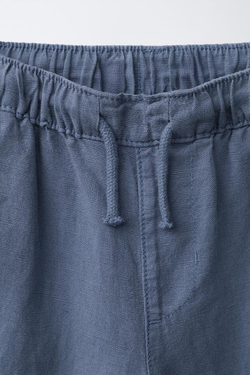 ZARA БРЮКИ СТРУЯЩЕГОСЯ КРОЯ ИЗ СМЕСОВОГО ЛЬНА, СИНИЙ