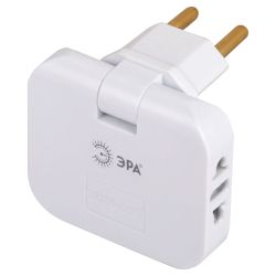 Разветвитель электрический ЭРА SPF-3-FL поворотный на 3 розетки 10А белый | Тройники