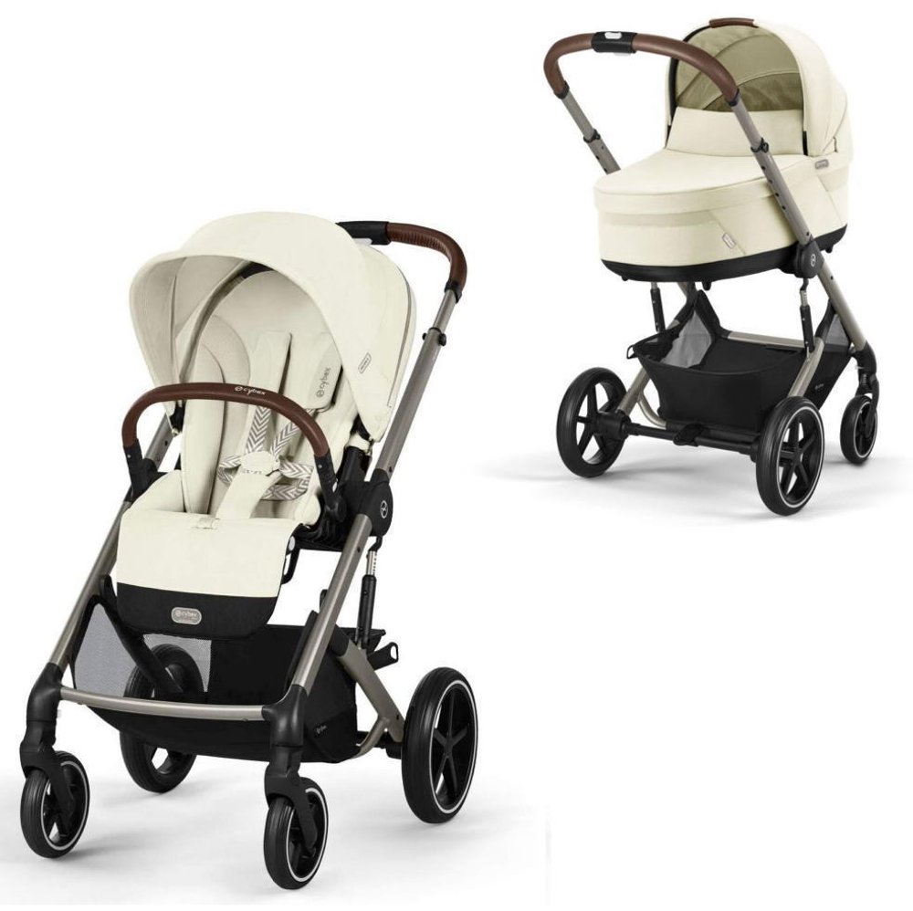 Коляска Cybex Balios S Lux TPE complete Aton S2 Ocean Blue 3 в 1 Seashell Beige с дождевиками