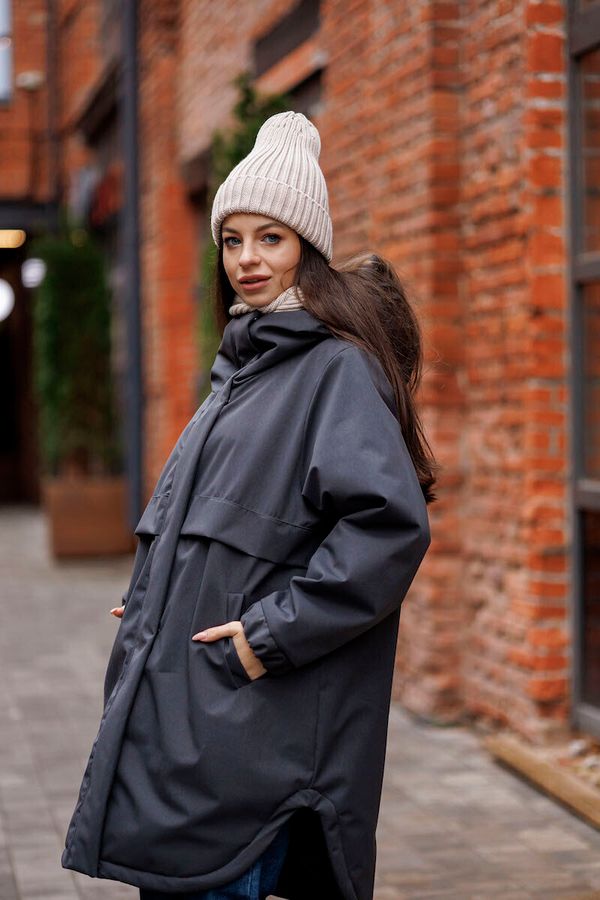 Парка Утепленная женская антрацит - фото 2