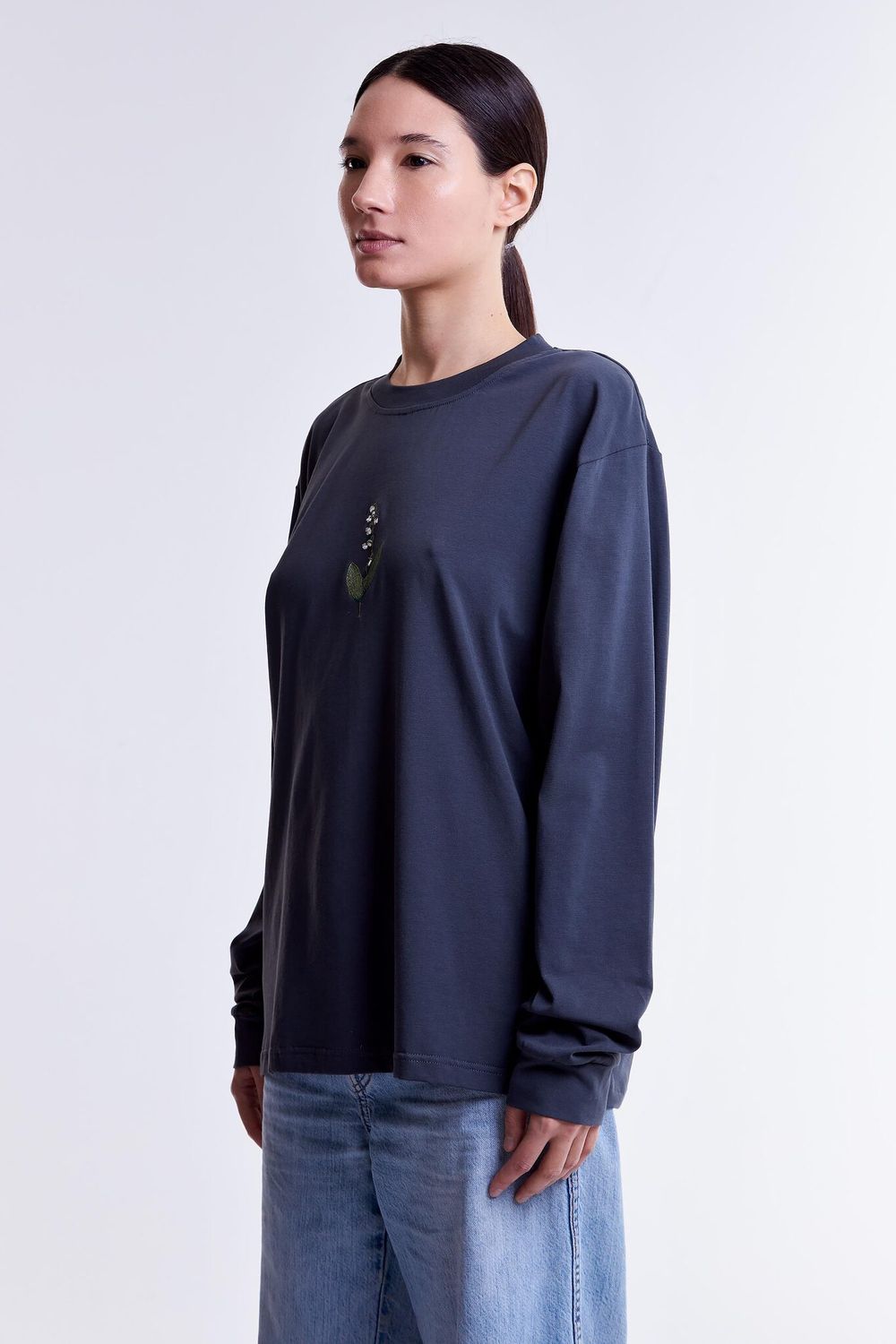 Лонгслив Гербарий Ландыш Серый