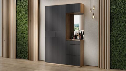 Прихожая с зеркалом комплект мебели Дуб Крафт золотой/Графит матовый/зеркало 145х43х226 см