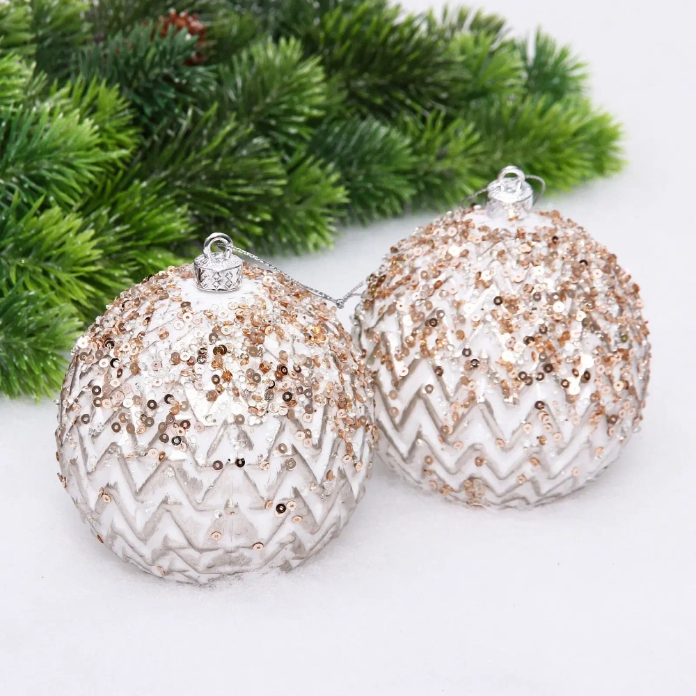 Новогодние шары VERSAILLES «Кассиопея» 10 см (набор 2 шт), Шампань