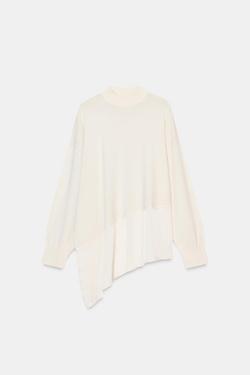 ZARA АСИММЕТРИЧНЫЙ СВИТЕР ИЗ КОМБИНИРОВАННОГО ТРИКОТАЖА, БЕЛЫЙ