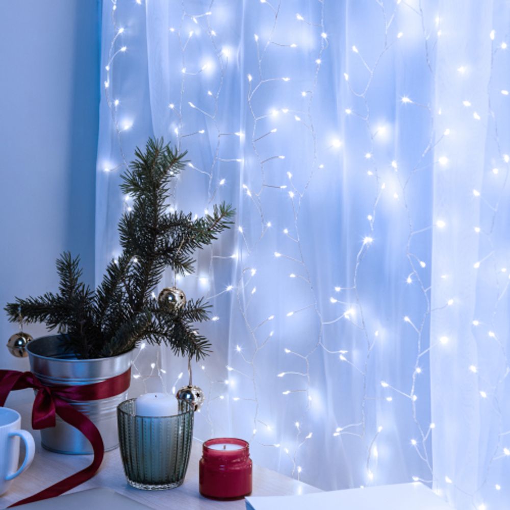 Светодиодная новогодняя гирлянда ЭРА ENIZ-800H занавес Роса-мишура 3*2 м холодный свет 800 microled IP20