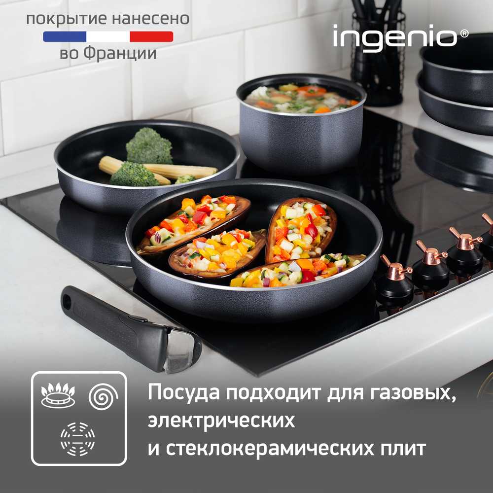 Набор посуды Tefal Ingenio Twinkle Grey 12 предметов 24/28/26/16/20/16 см 04180890