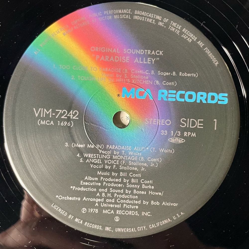 Винтажная виниловая пластинка LP Bill Conti, Сильвестр Сталлоне Sylvester Stallone Paradise Alley (Japan 1979) (Obi)