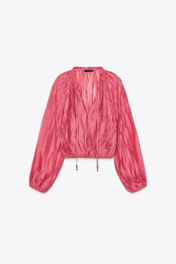 ZARA КРОП-ТОП ИЗ ЖАТОЙ ТКАНИ, МЯГКИЙ РОЗОВЫЙ