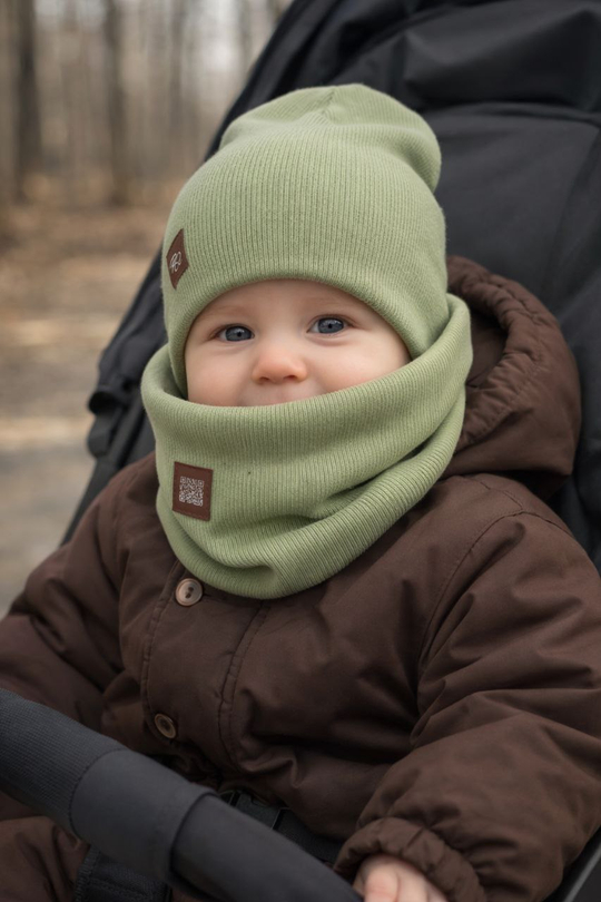 Шапка-снуд детская 2-х слойная Фисташковый