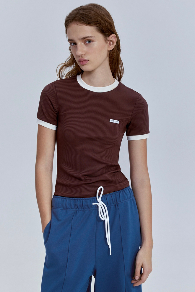 Футболка из хлопковой рибаны с контрастной отделкой