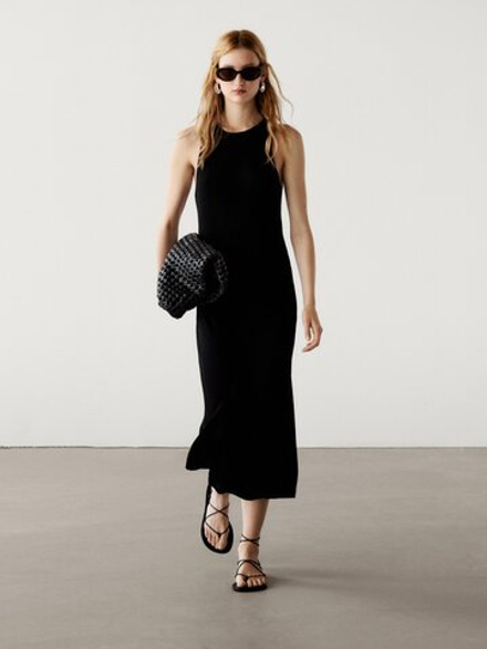 Massimo Dutti Платье из 100% хлопка в рубчик, черный