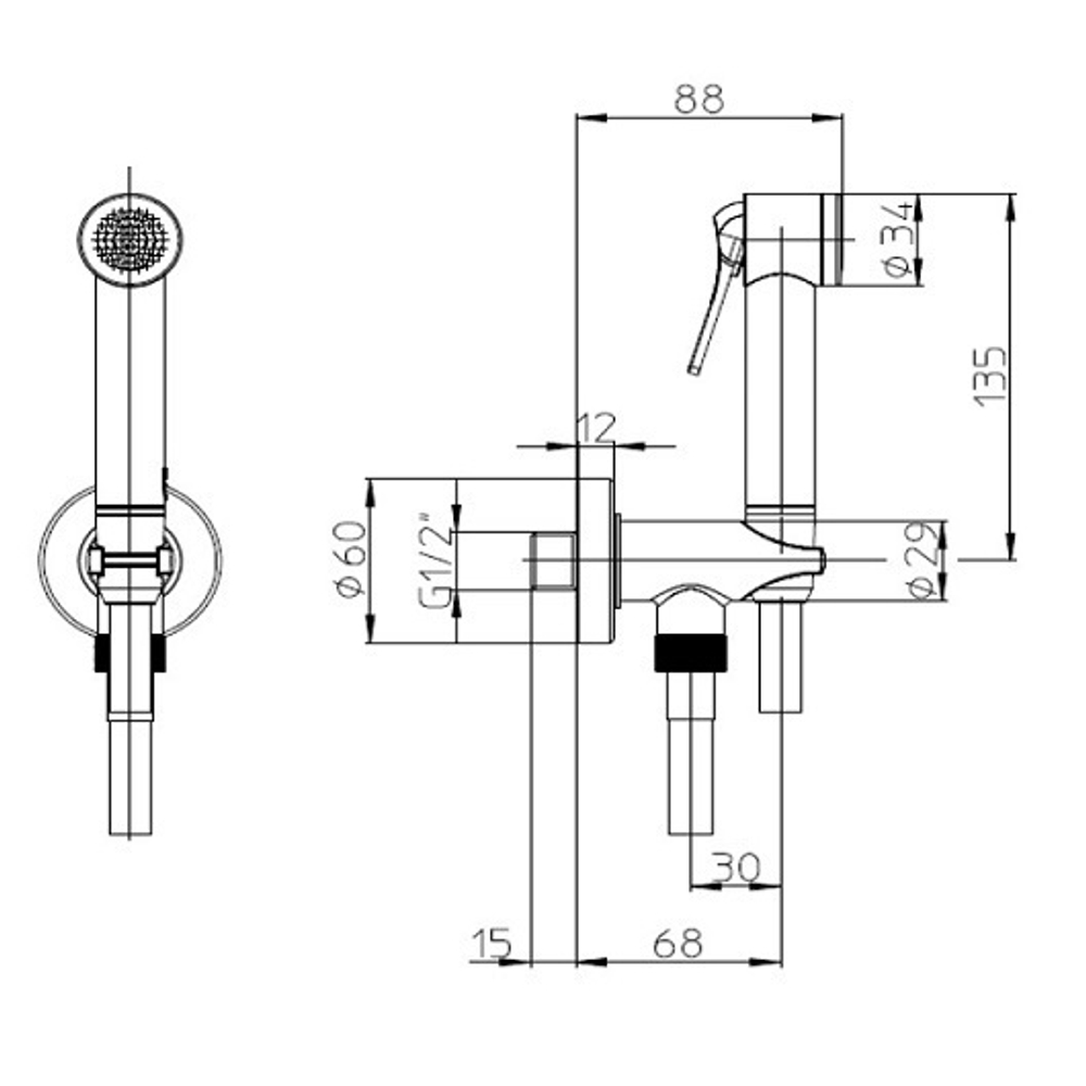 Bossini Apice душ гигиенический: лейка, держатель, шланг Cromolux 1250 мм, цвет хром