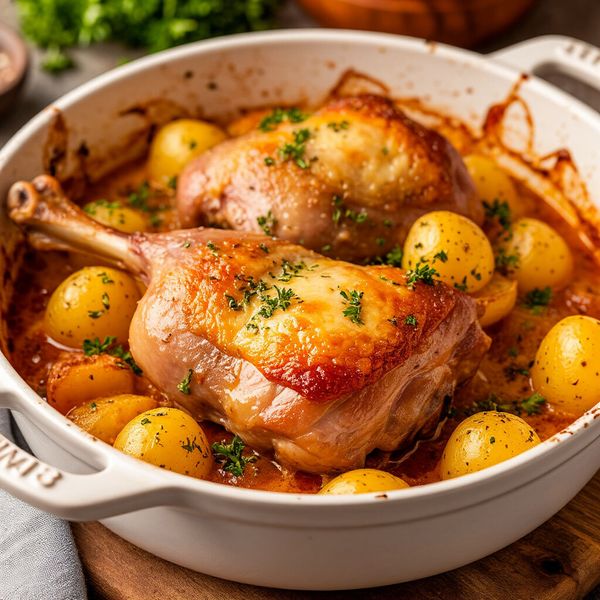 Утиные окорочка с картофелем и сыром в духовке