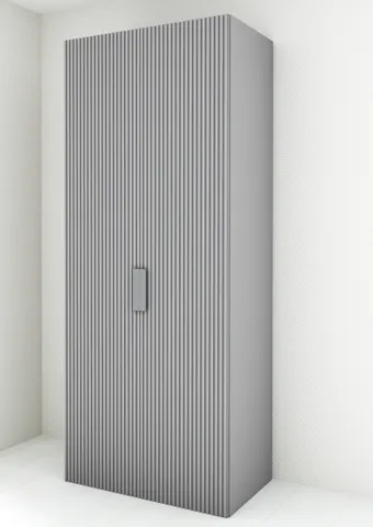 Распашной шкаф с рифлеными фасадами в эмали светло-серый Ш100xВ248xГ60