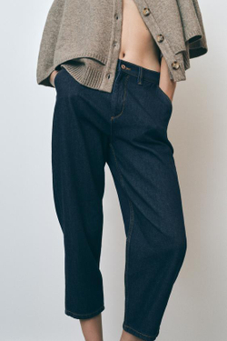 ZARA ДЖИНСЫ С ВЫСОКОЙ ПОСАДКОЙ CARROT FIT Z1975, СИНИЙ