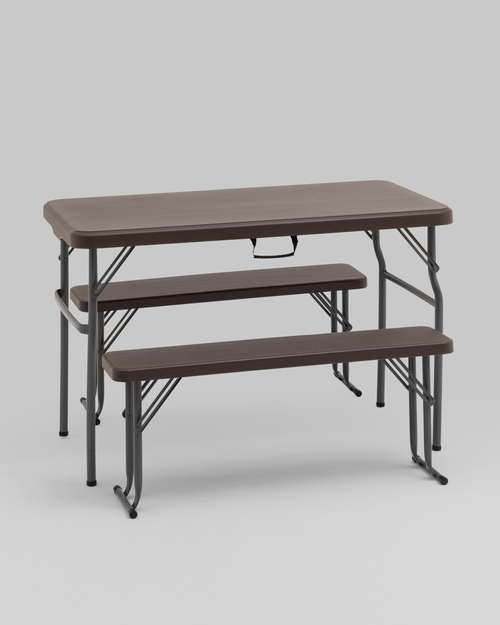 Комплект стола и двух скамеек Кейт коричневый