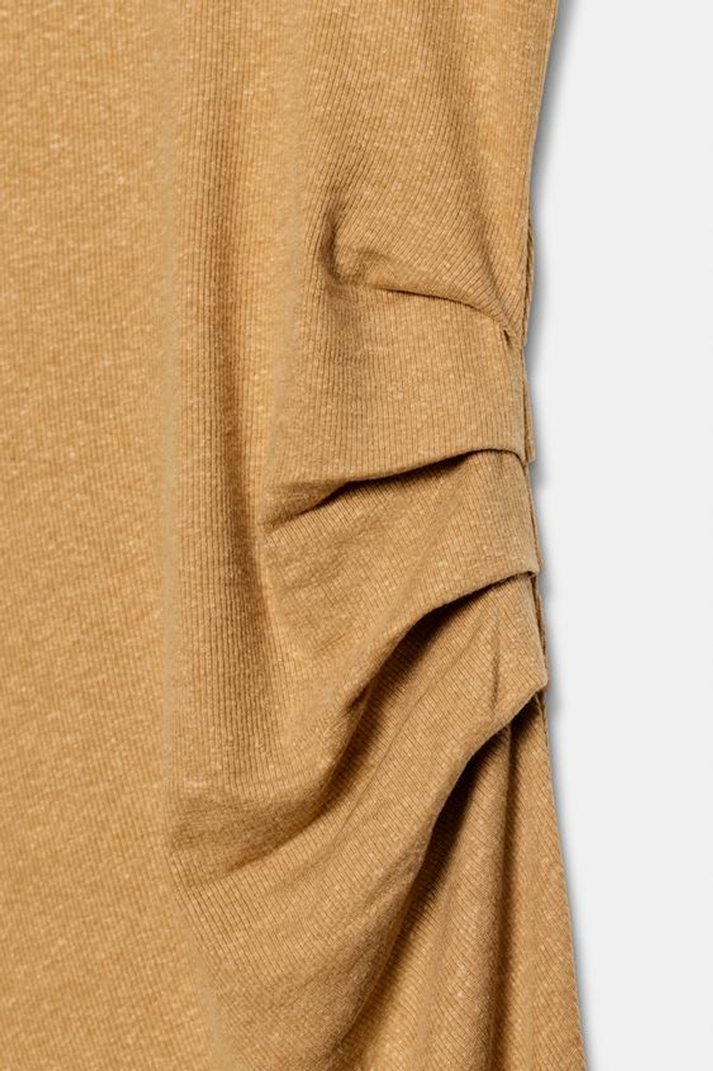 ZARA ПЛАТЬЕ МИДИ СО СБОРКАМИ, СВЕТЛЫЙ ЖЕЛТО-КОРИЧНЕВЫЙ
