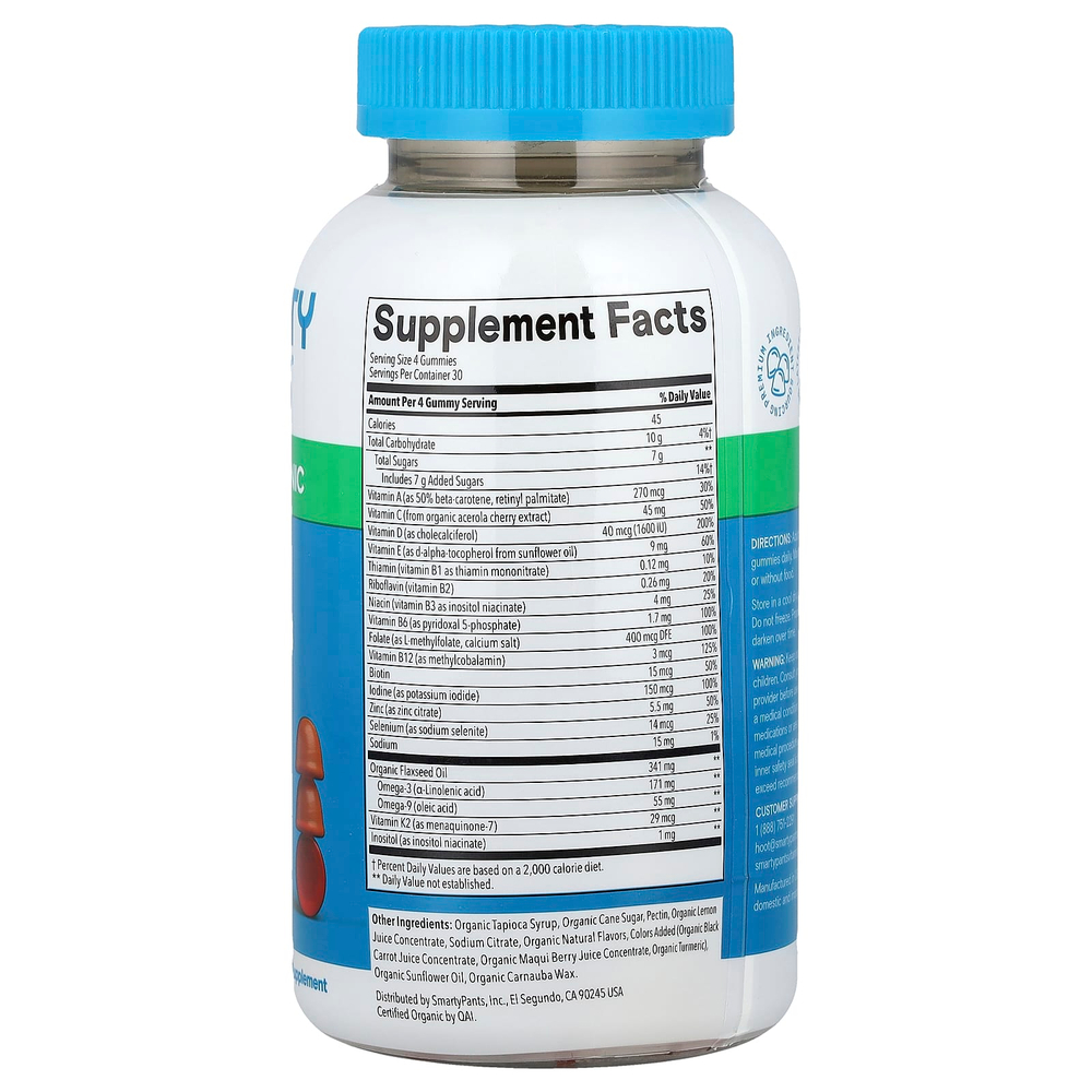 SmartyPants, органические жевательные таблетки с мультивитаминами и омега для мужчин, со вкусом малины, лимона, лайма и винограда, 120 жевательных таблеток