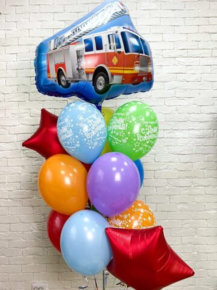 Фонтан из воздушных шаров "Пожарная машина"