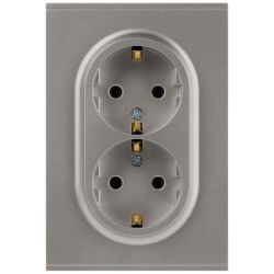 Розетка ЭРА Arktik 16-2105-07 двойная с заземлением 2X2P+E Schuko со шторками 16А-250В титан | Эра Arktik