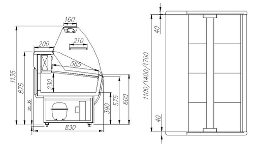 Холодильная витрина Carboma ПОЛЮС ЭКО ВХС-1,2 PRAIA (G85 SM 1,2-1)