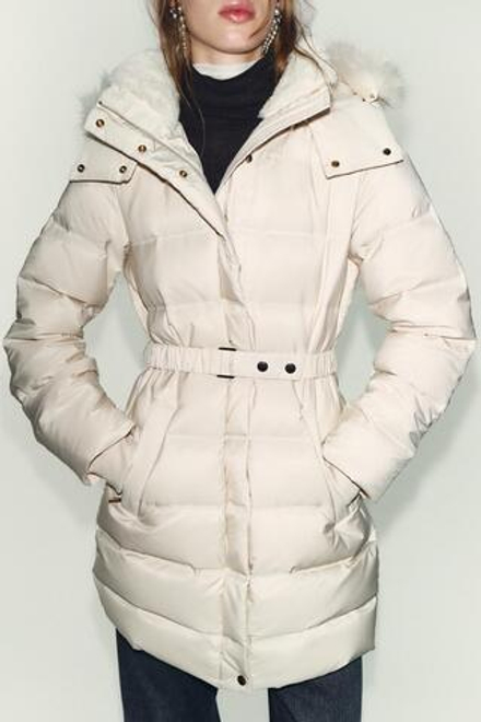 ZARA ПУХОВИК С КАПЮШОНОМ WATER REPELLENT WINDPROOF, ЭКРЮ
