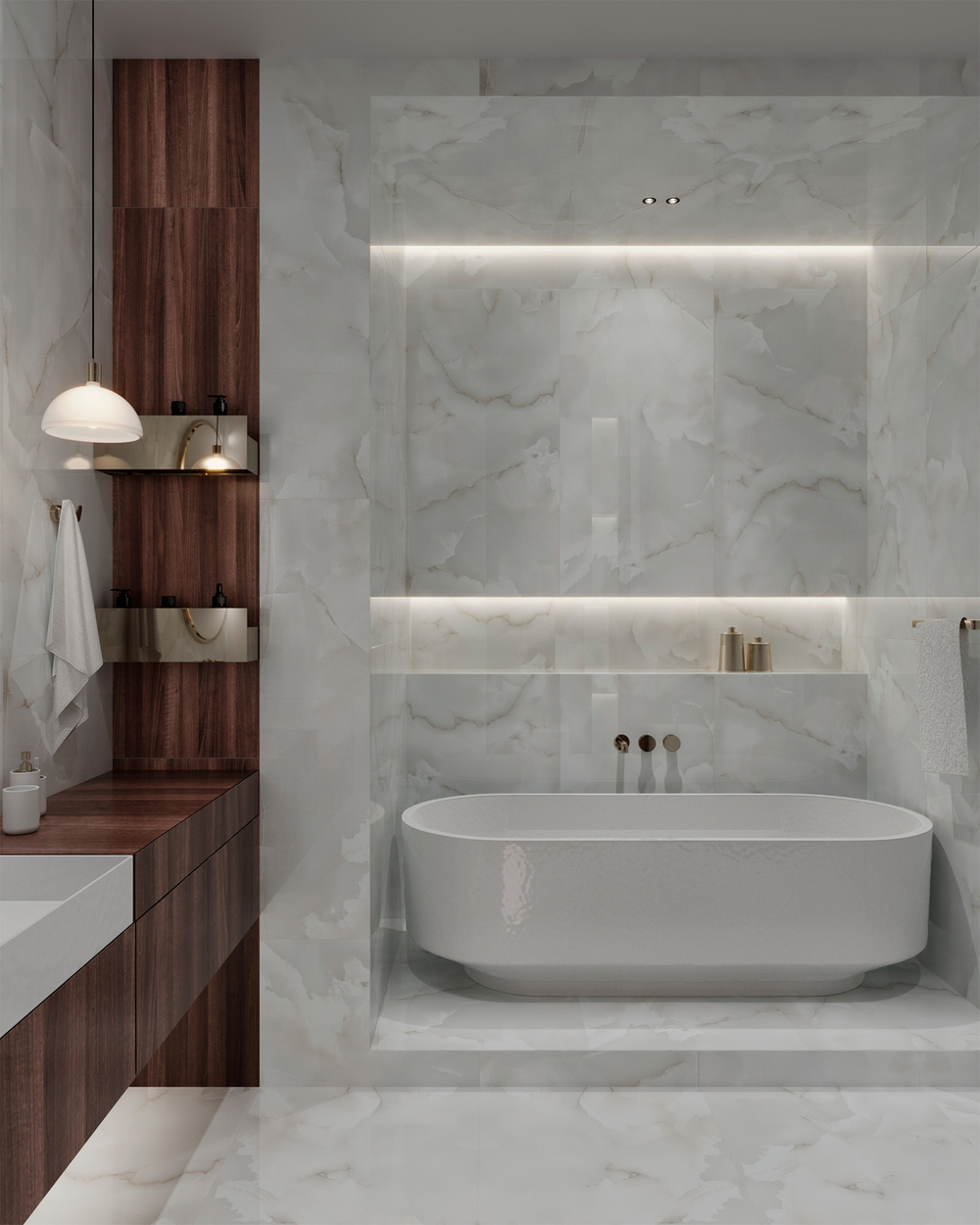 Керамогранит, Arcadia Ceramica, ONYX WHITE CLOUD, 1200x600 мм, полированная