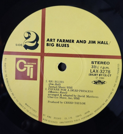 Винтажная виниловая пластинка LP Art Farmer Jim Hall Big Blues (Japan 1981) (Obi)
