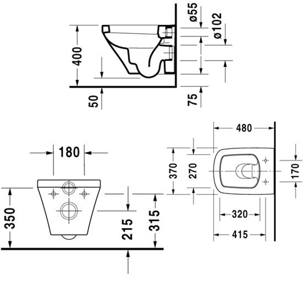 Унитаз подвесной компакт Duravit DuraStyle 2539090000 схема