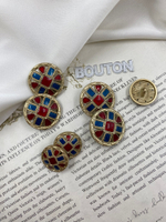 Пуговицы матовое золото с синей и красной эмалью