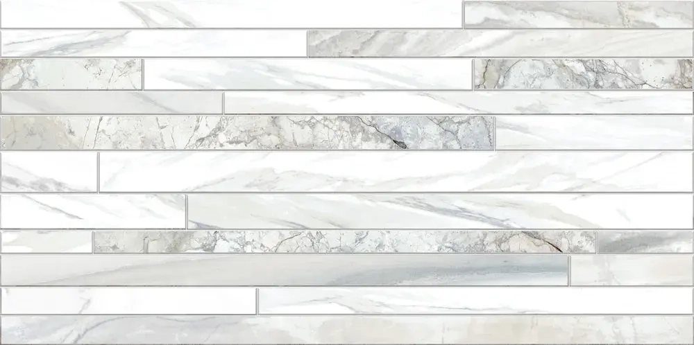Настенная плитка ALMA Ceramica TWU09MRC017 Mercury 50x24.9 белая / серая глянцевая рельефная под полосы
