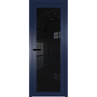 Межкомнатная алюминиевая дверь Profil Doors AGP 1 синий матовый RAL 5003 стекло триплекс чёрный
