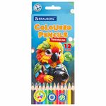 Карандаши цветные "АССОРТИ 8 ДИЗАЙНОВ 7+ лет", 12 цветов, трехгранные, BRAUBERG, 182056