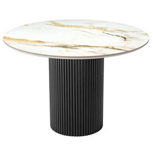 Стол Aura D110, керамогранит Calacatte gold мрамор, чёрный