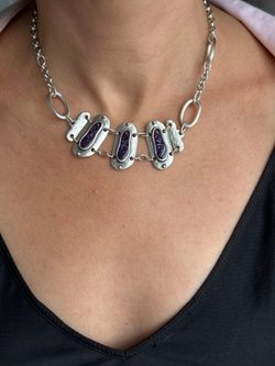 HMG MT Enamel Silver Колье chain mix арт.1490, с лавандовой эмалью