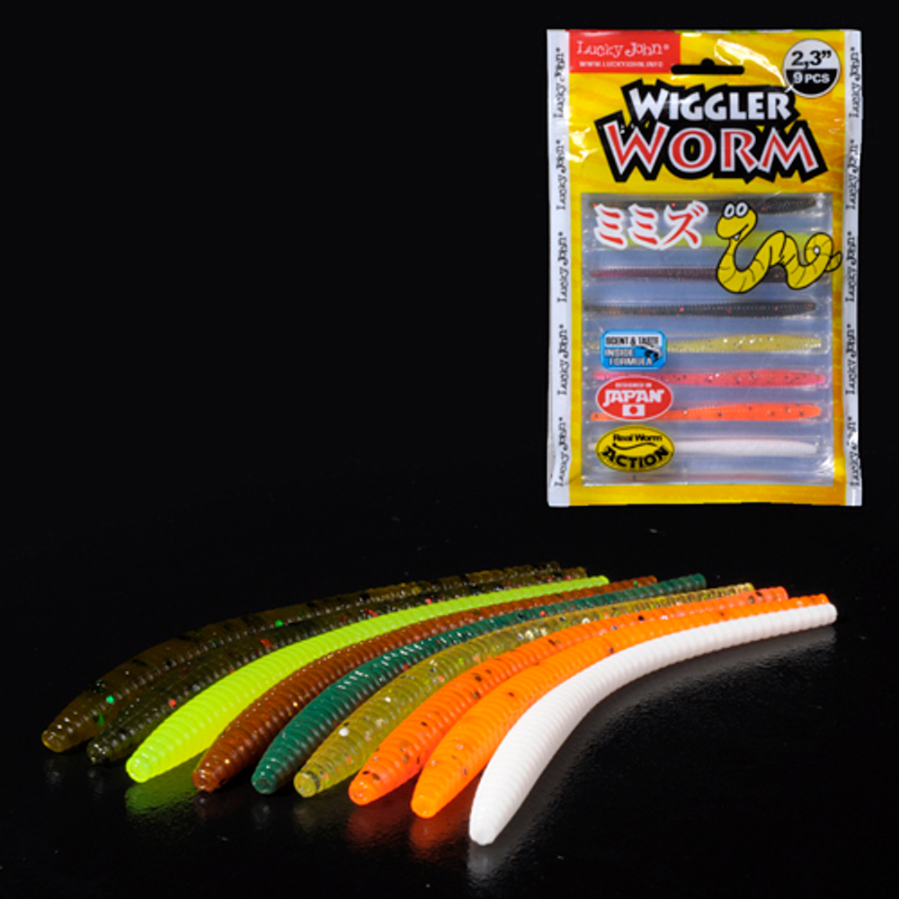 Слаги съедобные Lucky John Pro Series WIGGLER WORM 2.3" (58.4мм/9шт)