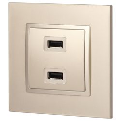 14-4110-04 ЭРА Устройство зарядное USB, 230В/5В-2100мА, IP20, Эра Elegance, шампань | Elegance Шампань