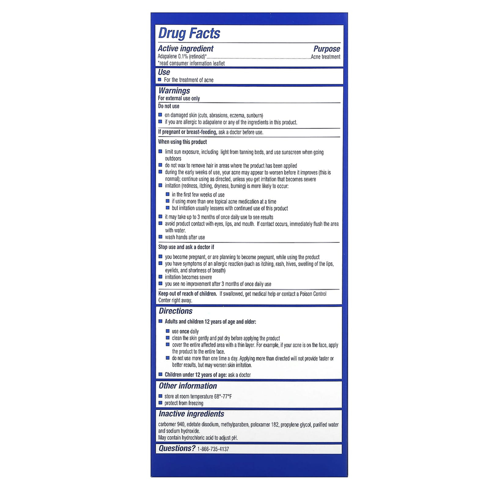 Differin, 0,1% гель с адапаленом, средство от акне, без отдушки, 15 г (0,5 унции)