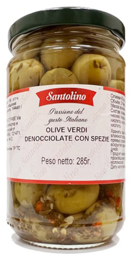 Оливки гигант Santolino со специями без косточки 0.314л