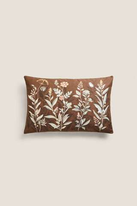 ZARA HOME ЧЕХОЛ ДЛЯ ДЕКОРАТИВНОЙ ПОДУШКИ С ЦВЕТОЧНЫМ УЗОРОМ, ШОКОЛАДНЫЙ