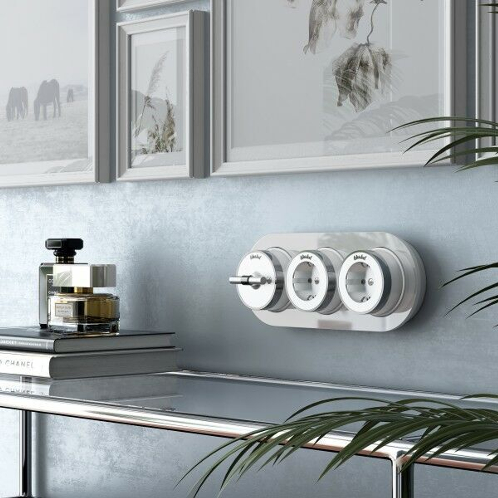 Розетка с заземлением Vintage (белый матовый/хром)